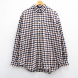XL★古着 トミーヒルフィガー TOMMY HILFIGER 長袖 ヘビー フランネル シャツ メンズ 90年代 90s コットン ボタンダウン 濃ベージュ他 カーキ チェック 25feb14 中古 トップス