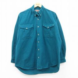 【50%OFF】XL★古着 長袖 ヘビー フランネル シャツ メンズ 00年代 00s コットン ボタンダウン 青緑 25feb14 中古 トップス