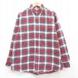 XL★古着 エルエルビーン LLBEAN 長袖 フランネル シャツ メンズ 80年代 80s コットン ボタンダウン USA製 赤他 レッド チェック 25feb17 中古 トップス