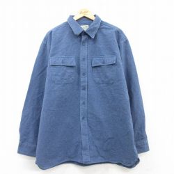 【50%OFF】XL★古着 エルエルビーン LLBEAN 長袖 ヘビー フランネル シャツ メンズ 00年代 00s 大きいサイズ ロング丈 コットン 紺 ネイビー 25feb17 中古 トップス