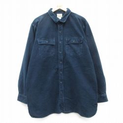 【50%OFF】XL★古着 エルエルビーン LLBEAN 長袖 ヘビー フランネル シャツ メンズ 00年代 00s 大きいサイズ ロング丈 コットン 紺 ネイビー 25feb17 中古 トップス