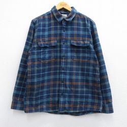 L★古着 エルエルビーン LLBEAN 長袖 ヘビー フランネル シャツ メンズ 00年代 00s コットン 紺他 ネイビー チェック 25feb18 中古 トップス