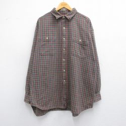 XL★古着 長袖 フランネル シャツ メンズ 00年代 00s 大きいサイズ ロング丈 コットン 緑系他 グリーン チェック 25feb18 中古 トップス