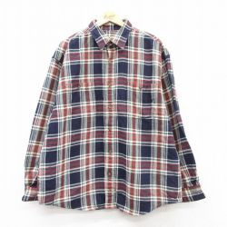 XL★古着 エディーバウアー 長袖 ヘビー フランネル シャツ メンズ 00年代 00s 大きいサイズ コットン 紺他 ネイビー チェック 25feb18 中古 トップス