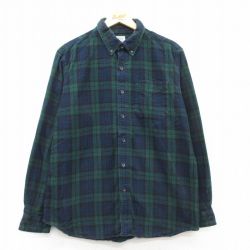 L★古着 エルエルビーン LLBEAN 長袖 フランネル シャツ メンズ 00年代 00s コットン ボタンダウン 緑他 グリーン タータン チェック ブラックウォッチ 25feb18 中古 トップス