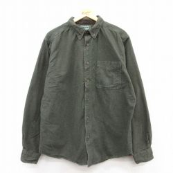 XL★古着 ウールリッチ WOOLRICH 長袖 ヘビー フランネル シャツ メンズ コットン ボタンダウン 濃緑 グリーン 25feb18 中古 トップス