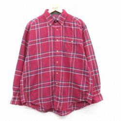 【50%OFF】XL★古着 長袖 ヘビー フランネル シャツ メンズ 00年代 00s コットン ボタンダウン エンジ他 チェック 25feb20 中古 トップス