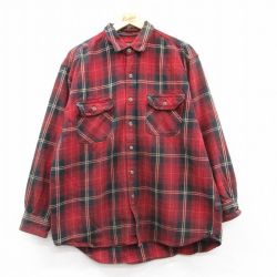 XL★古着 長袖 ヘビー フランネル シャツ メンズ コットン 赤他 レッド チェック 25feb20 中古 トップス