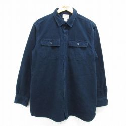 L★古着 エルエルビーン LLBEAN 長袖 ヘビー フランネル シャツ メンズ 00年代 00s ロング丈 コットン 紺 ネイビー 25feb20 中古 トップス