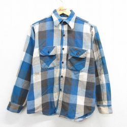 L★古着 ファイブブラザー 長袖 ヘビー フランネル シャツ メンズ 80年代 80s ボロ 青他 ブルー バッファロー チェック 【spe】 25feb20 中古 トップス