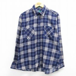 XL★古着 長袖 フランネル シャツ メンズ 大きいサイズ コットン 青他 ブルー チェック 25feb20 中古 トップス