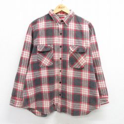 XL★古着 長袖 ヘビー フランネル シャツ メンズ コットン 赤他 レッド チェック 25feb20 中古 トップス