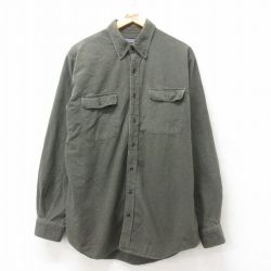 XL★古着 ランズエンド 長袖 フランネル シャツ メンズ 00年代 00s コットン ボタンダウン 緑 グリーン 25feb20 中古 トップス