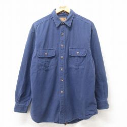 XL★古着 セントジョンズベイ 長袖 フランネル シャツ メンズ コットン 紺 ネイビー 25feb20 中古 トップス
