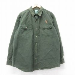 XL★古着 長袖 ヘビー フランネル シャツ メンズ シカ コットン 緑 グリーン 25feb26 中古 トップス