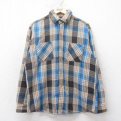 XL★古着 ビッグマック BIG MAC 長袖 ビンテージ ヘビー フランネル シャツ メンズ 70年代 70s ボロ コットン USA製 薄紺他 ネイビー チェック 【spe】 25feb26 中古 トップス