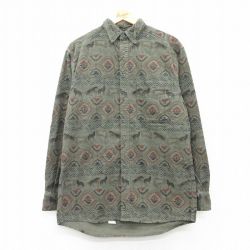 L★古着 カベラス 長袖 ヘビー フランネル シャツ メンズ ネイティブ柄 ラグ柄 コットン ボタンダウン 薄緑 グリーン 【spe】 25mar03 中古 トップス