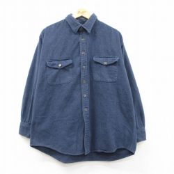 XL★古着 セントジョンズベイ 長袖 ヘビー フランネル シャツ メンズ コットン 紺 ネイビー 25mar03 中古 トップス