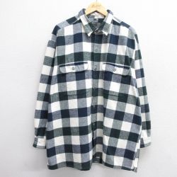 XL★古着 長袖 ヘビー フランネル シャツ メンズ 00年代 00s 大きいサイズ ロング丈 コットン 濃紺他 ネイビー チェック 25mar03 中古 トップス