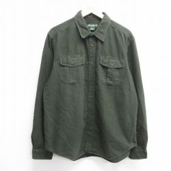 XL★古着 エディーバウアー 長袖 ヘビー フランネル シャツ メンズ 大きいサイズ コットン 濃緑 グリーン 25mar03 中古 トップス