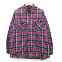 XL★古着 長袖 フランネル シャツ メンズ 90年代 90s 大きいサイズ コットン 赤他 レッド チェック 25mar04 中古 トップス