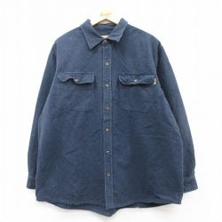 XL★古着 長袖 ヘビー フランネル シャツ メンズ 大きいサイズ コットン 紺 ネイビー 25mar04 中古 トップス