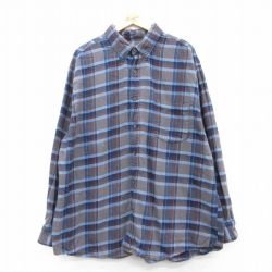 XL★古着 セントジョンズベイ 長袖 フランネル シャツ メンズ 大きいサイズ コットン ボタンダウン グレー他 チェック 25mar04 中古 トップス