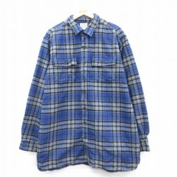 XL★古着 エルエルビーン LLBEAN 長袖 ヘビー フランネル シャツ メンズ 00年代 00s 大きいサイズ ロング丈 コットン 青他 ブルー チェック 25mar04 中古 トップス
