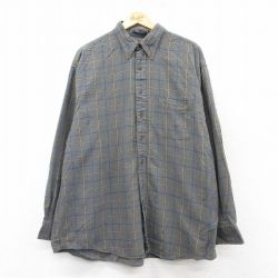 XL★古着 GANT 長袖 フランネル シャツ メンズ 90年代 90s 大きいサイズ コットン ボタンダウン グレー他 チェック 25mar04 中古 トップス