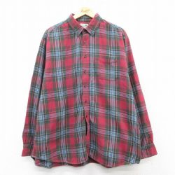 XL★古着 エルエルビーン LLBEAN 長袖 フランネル シャツ メンズ 00年代 00s 大きいサイズ コットン ボタンダウン 赤他 レッド チェック 25mar04 中古 トップス