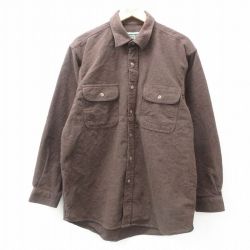 XL★古着 長袖 ヘビー フランネル シャツ メンズ ロング丈 茶系 ブラウン 25mar04 中古 トップス