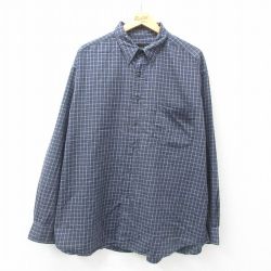 XL★古着 エディーバウアー 長袖 フランネル シャツ メンズ 00年代 00s 大きいサイズ ロング丈 コットン ボタンダウン 紺他 ネイビー チェック 25mar04 中古 トップス
