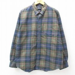 XL★古着 ランズエンド 長袖 フランネル シャツ メンズ 00年代 00s 大きいサイズ コットン ボタンダウン 紺他 ネイビー チェック 25mar04 中古 トップス