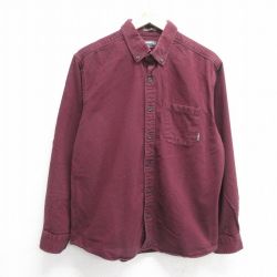 【50%OFF】L★古着 エディーバウアー 長袖 ヘビー フランネル シャツ メンズ コットン ボタンダウン エンジ 25mar04 中古 トップス