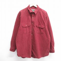 【50%OFF】XL★古着 長袖 ヘビー フランネル シャツ メンズ 大きいサイズ ロング丈 エンジ 25mar04 中古 トップス