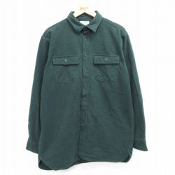 XL★古着 エルエルビーン LLBEAN 長袖 ヘビー フランネル シャツ メンズ 00年代 00s ロング丈 コットン 緑 グリーン 25mar04 中古 トップス