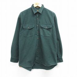 XL★古着 セントジョンズベイ 長袖 ヘビー フランネル シャツ メンズ コットン 緑 グリーン 25mar04 中古 トップス