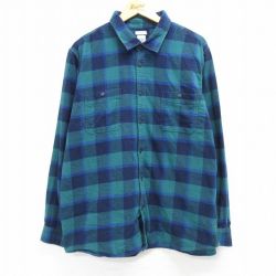 XL★古着 ギャップ GAP 長袖 フランネル シャツ メンズ 00年代 00s 大きいサイズ コットン 緑他 グリーン チェック 25mar04 中古 トップス