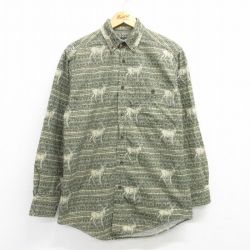 XL★古着 ウールリッチ WOOLRICH 長袖 ヘビー フランネル シャツ メンズ シカ ボタンダウン 緑系他 グリーン 25mar04 中古 トップス