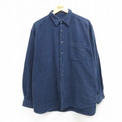 XL★古着 エディーバウアー 長袖 フランネル シャツ メンズ 大きいサイズ コットン 紺他 ネイビー チェック 25mar04 中古 トップス