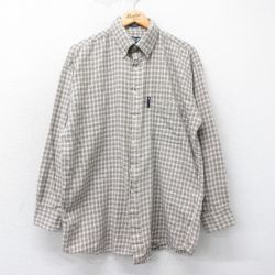 XL★古着 ラルフローレン Ralph Lauren チャップス 長袖 ブランド フランネル シャツ メンズ 90年代 90s コットン ボタンダウン ベージュ他 カーキ チェック 25mar06 中古 トップス