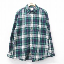 XL★古着 ブルックスブラザーズ BROOKS BROTHERS 長袖 フランネル シャツ メンズ コットン ボタンダウン 緑他 グリーン チェック 25mar06 中古 トップス