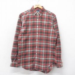 L★古着 ラルフローレン Ralph Lauren 長袖 ブランド フランネル シャツ メンズ 90年代 90s ワンポイントロゴ コットン ボタンダウン 赤他 レッド チェック 25mar06 中古 トップス