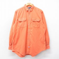 XL★古着 ラルフローレン Ralph Lauren 長袖 ブランド フランネル シャツ メンズ 90年代 90s 大きいサイズ ロング丈 コットン オレンジ 25mar06 中古 トップス