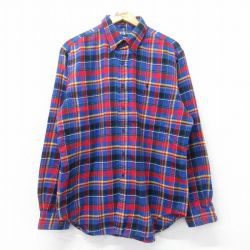 XL★古着 ラルフローレン Ralph Lauren 長袖 ブランド フランネル シャツ メンズ 90年代 90s コットン ボタンダウン 青他 ブルー チェック 25mar06 中古 トップス