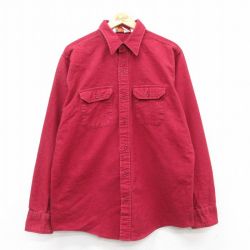 【50%OFF】XL★古着 長袖 ヘビー フランネル シャツ メンズ 80年代 80s コットン 赤系 レッド 25mar07 中古 トップス