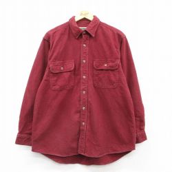 XL★古着 長袖 ヘビー フランネル シャツ メンズ コットン エンジ 25mar07 中古 トップス