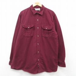 XL★古着 キングサイズ 長袖 ヘビー フランネル シャツ メンズ 大きいサイズ ロング丈 コットン エンジ 【spe】 25mar07 中古 トップス