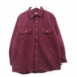 XL★古着 長袖 ヘビー フランネル シャツ メンズ 大きいサイズ コットン エンジ 25mar07 中古 トップス