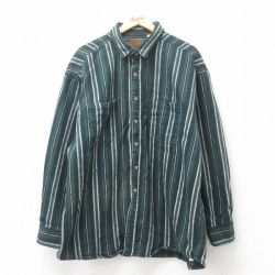 XL★古着 セントジョンズベイ 長袖 ヘビー フランネル シャツ メンズ 大きいサイズ ロング丈 コットン 緑 グリーン 25mar10 中古 トップス